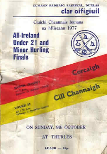 Programme of 1977 U21 all-Ireland final where Joe Wall played.